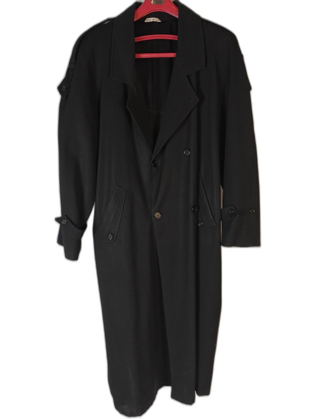 Men's Bachrach Trench Coat Black Virgin Wool Size 44
